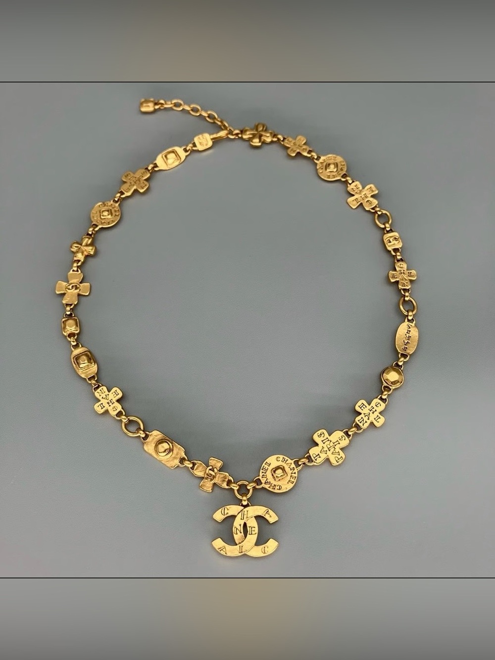 Double C Gold-Tone Logo Paris Charm Link Necklace - Gold Tone